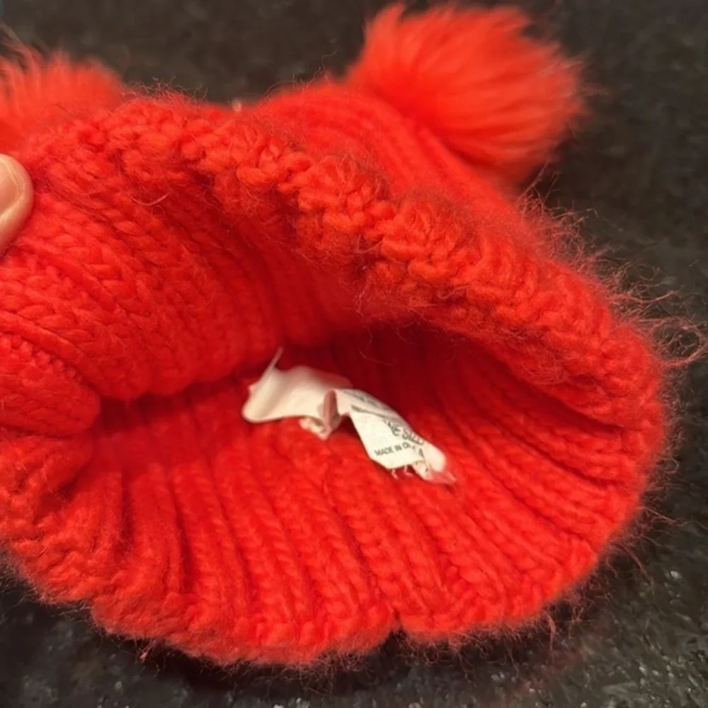 Red double pom winter knit infant toddler‎ beanie hat